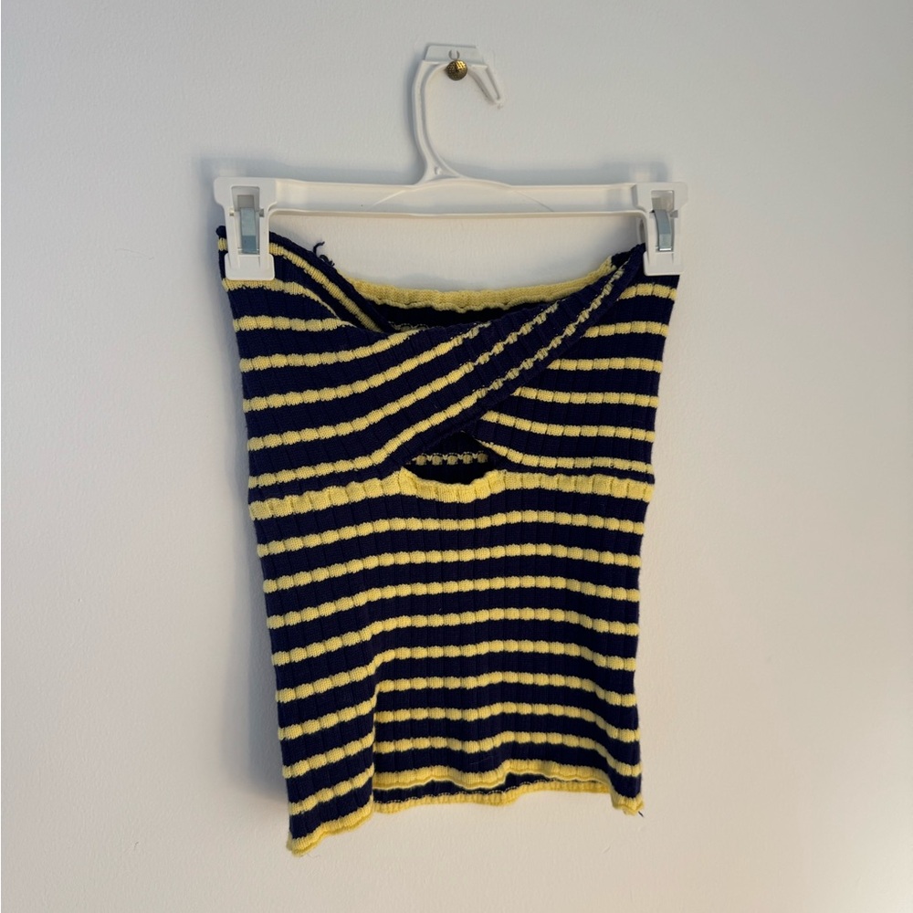 Striped Navy and Yellow Knit Top